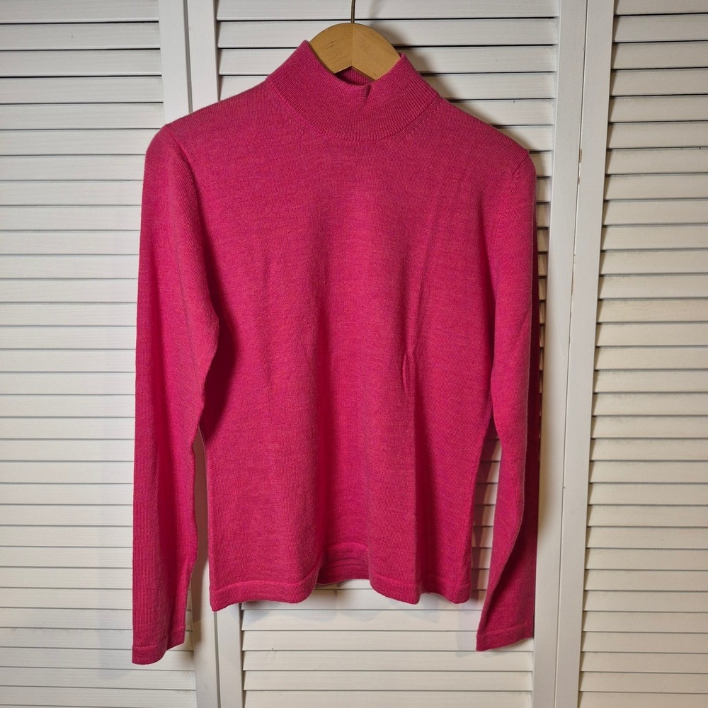 Lord & Taylor Extra‎ Fine Merino Wool Pink Mock Neck Long Sleeve Sweater S/M